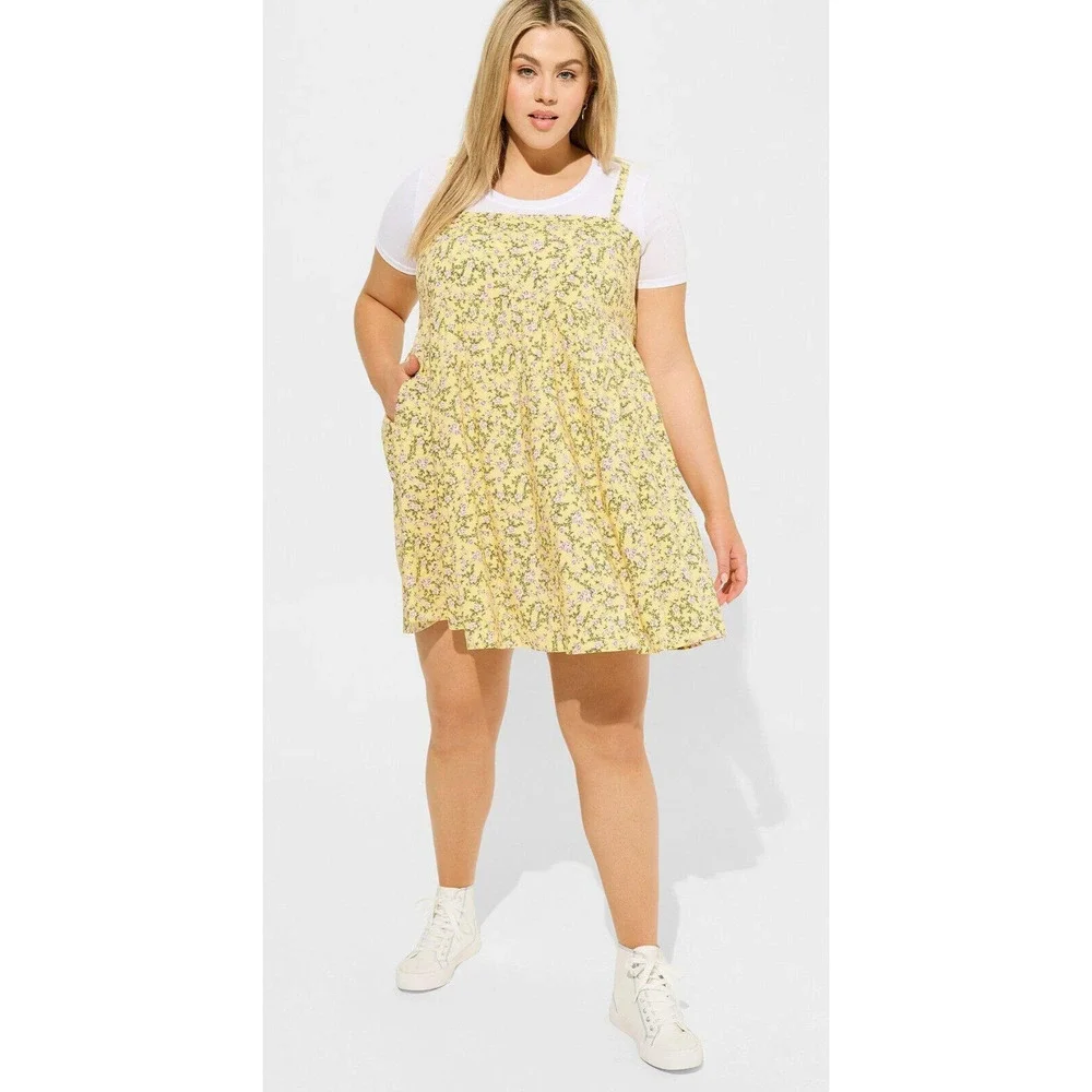NWT Torrid Mini Challis Sleeveless Sundress Yellow Tinted Roses Size 4 4X 26 - Picture 1 of 6